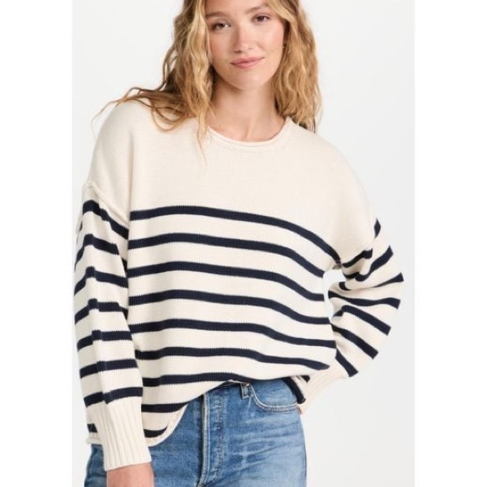 Madewell 100% cotton Conway sweater size small striped fall white blue